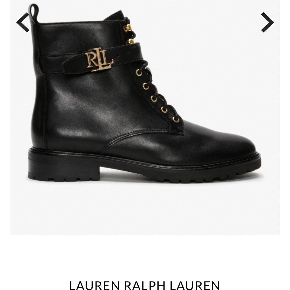 Ralph Lauren black leather lace-up boots, never worn, new in box